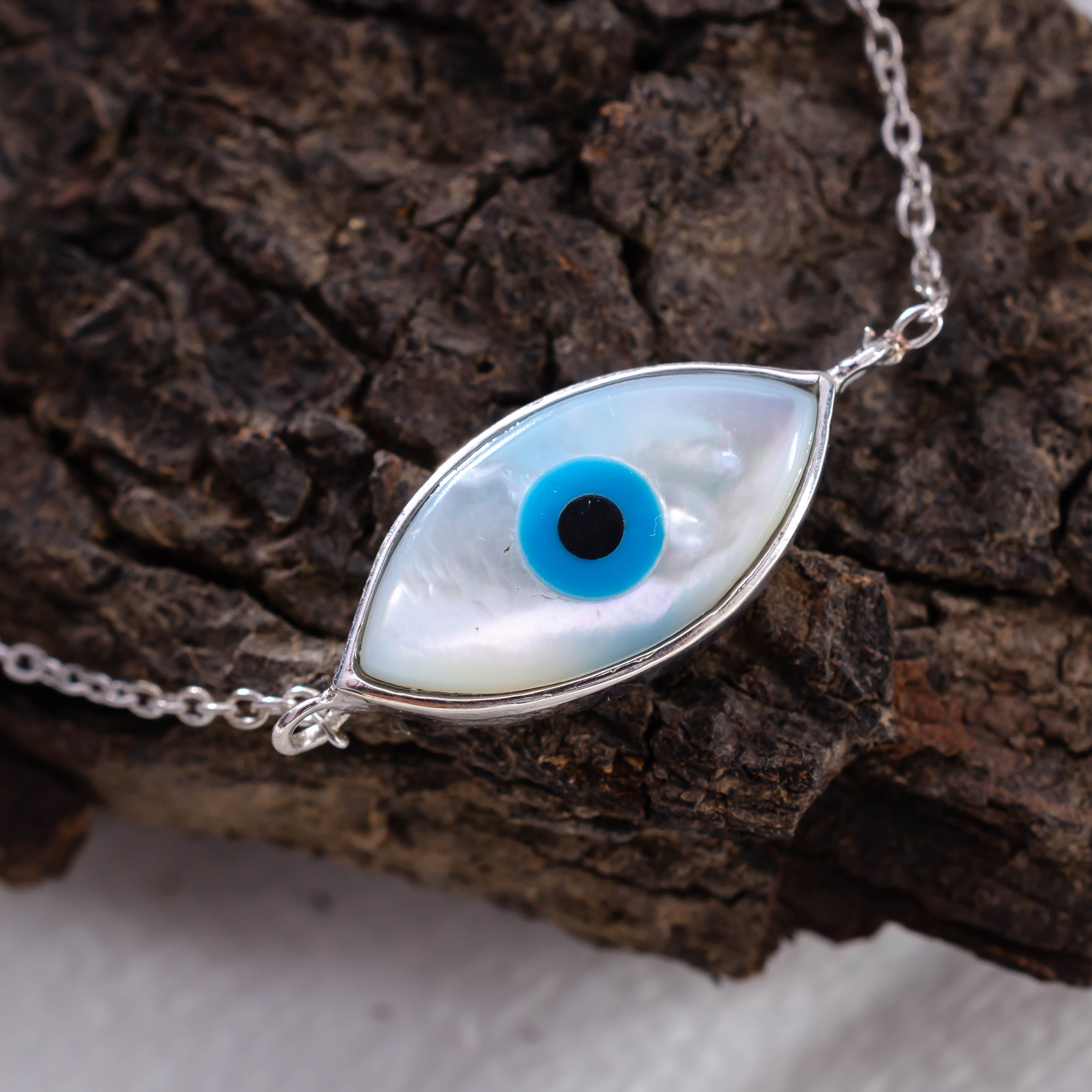 92.5 Sterling Silver Evil Eye Marquise Adjustable Bracelet – Protection & Style