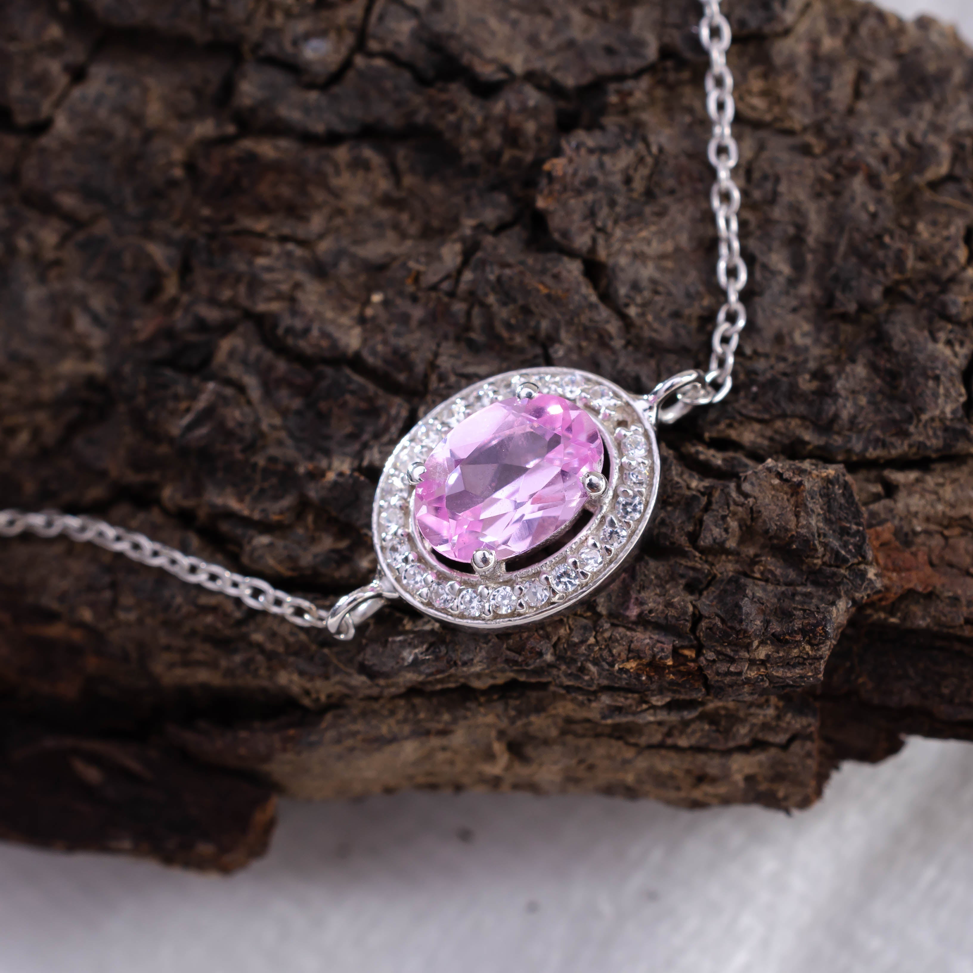 Chic Sophistication: 92.5 Sterling Silver Pink Oval Bracelet
