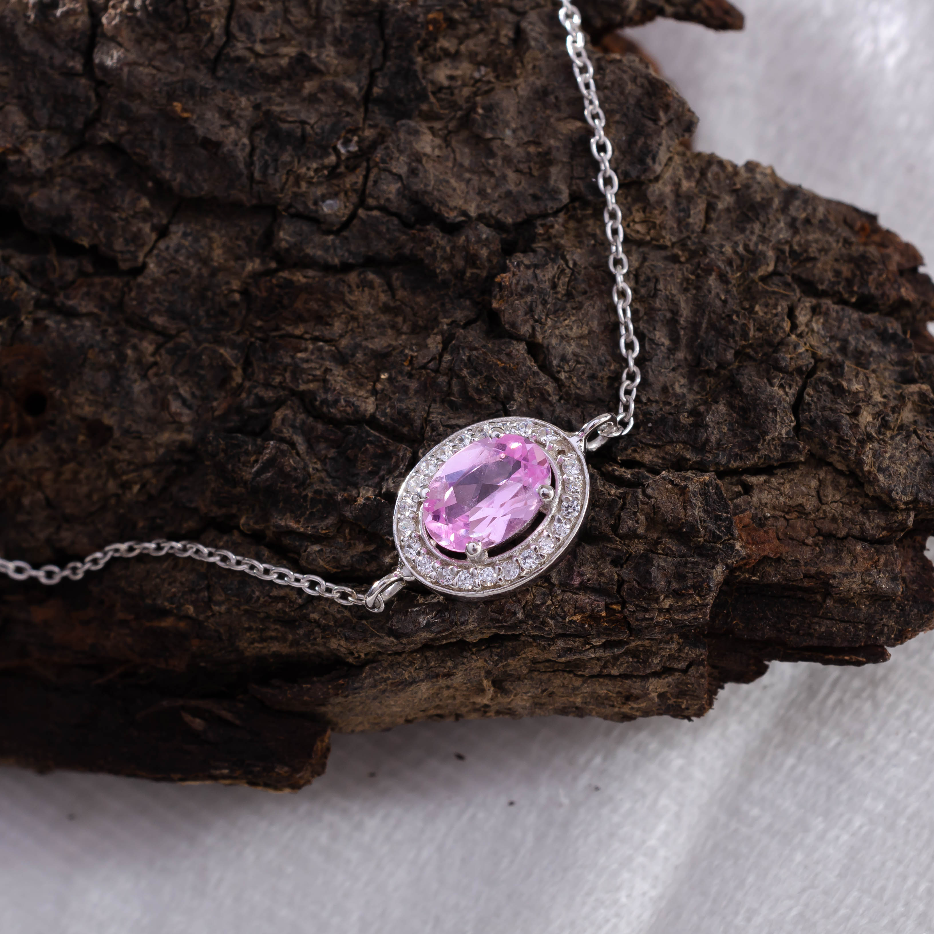 Chic Sophistication: 92.5 Sterling Silver Pink Oval Bracelet