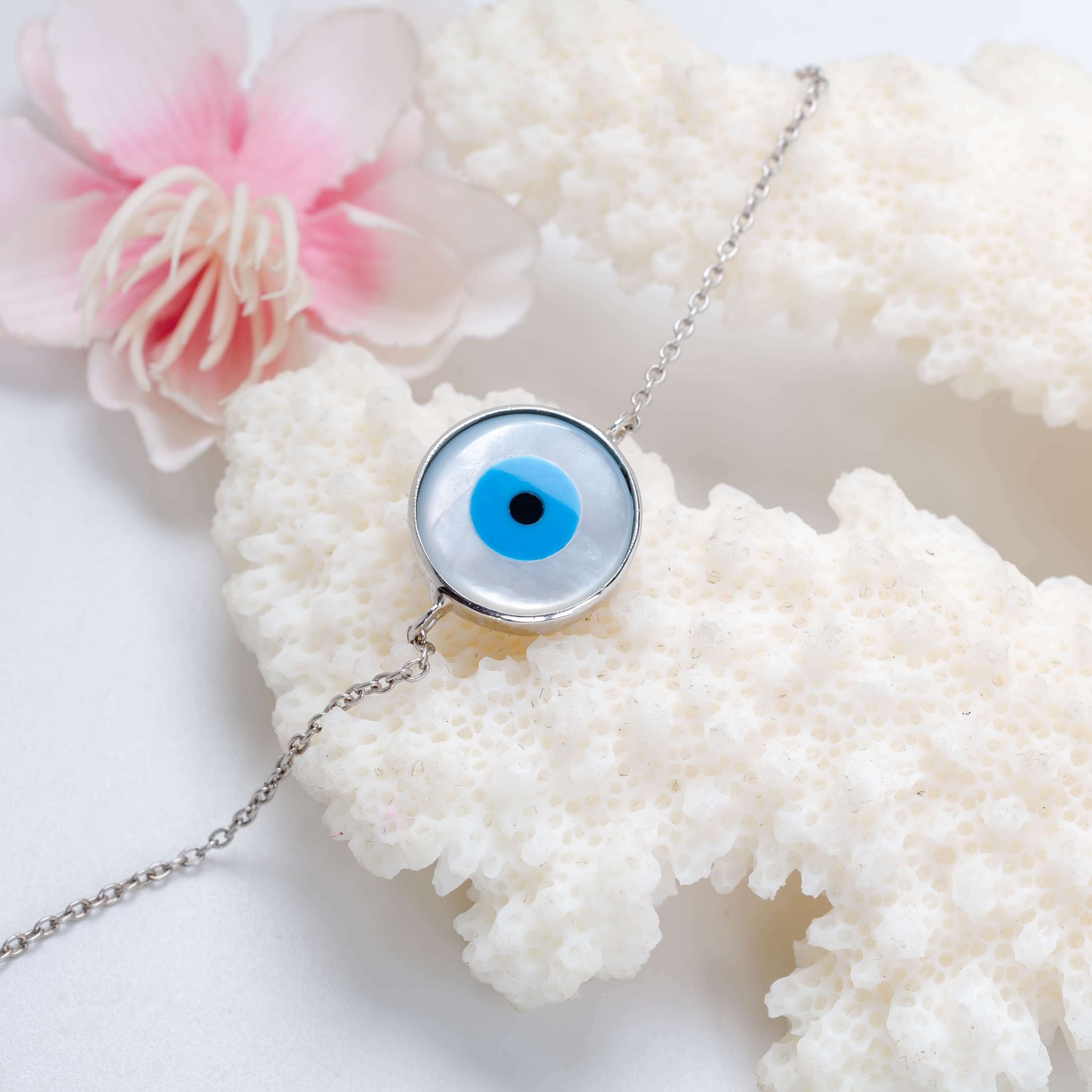 92.5 Sterling Silver Elegant Evil Eye Bracelet – Timeless Protection & Grace