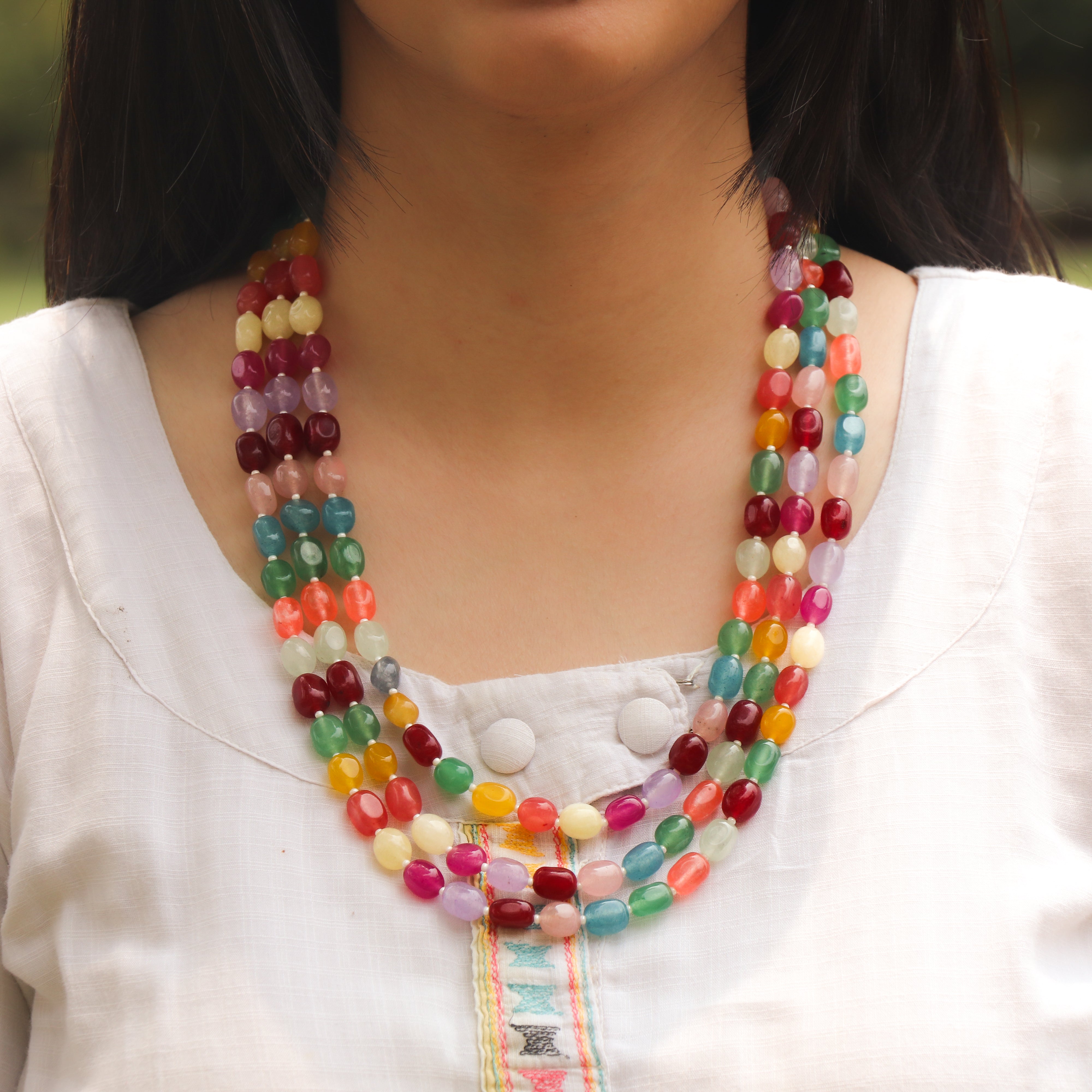 Multi-Rainbow Gemstone Beads Necklace – Vibrant & Elegant Statement Jewelry