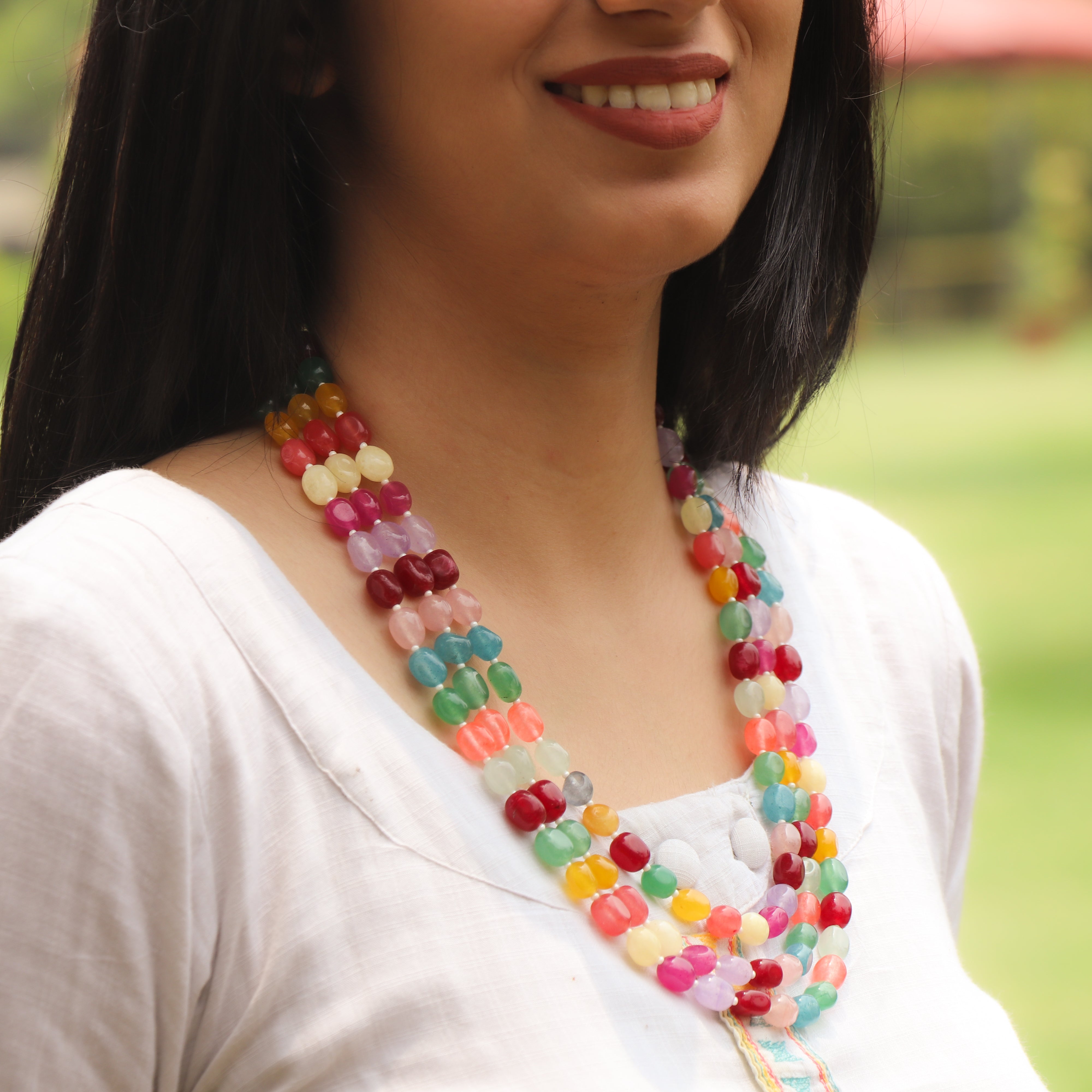 Multi-Rainbow Gemstone Beads Necklace – Vibrant & Elegant Statement Jewelry