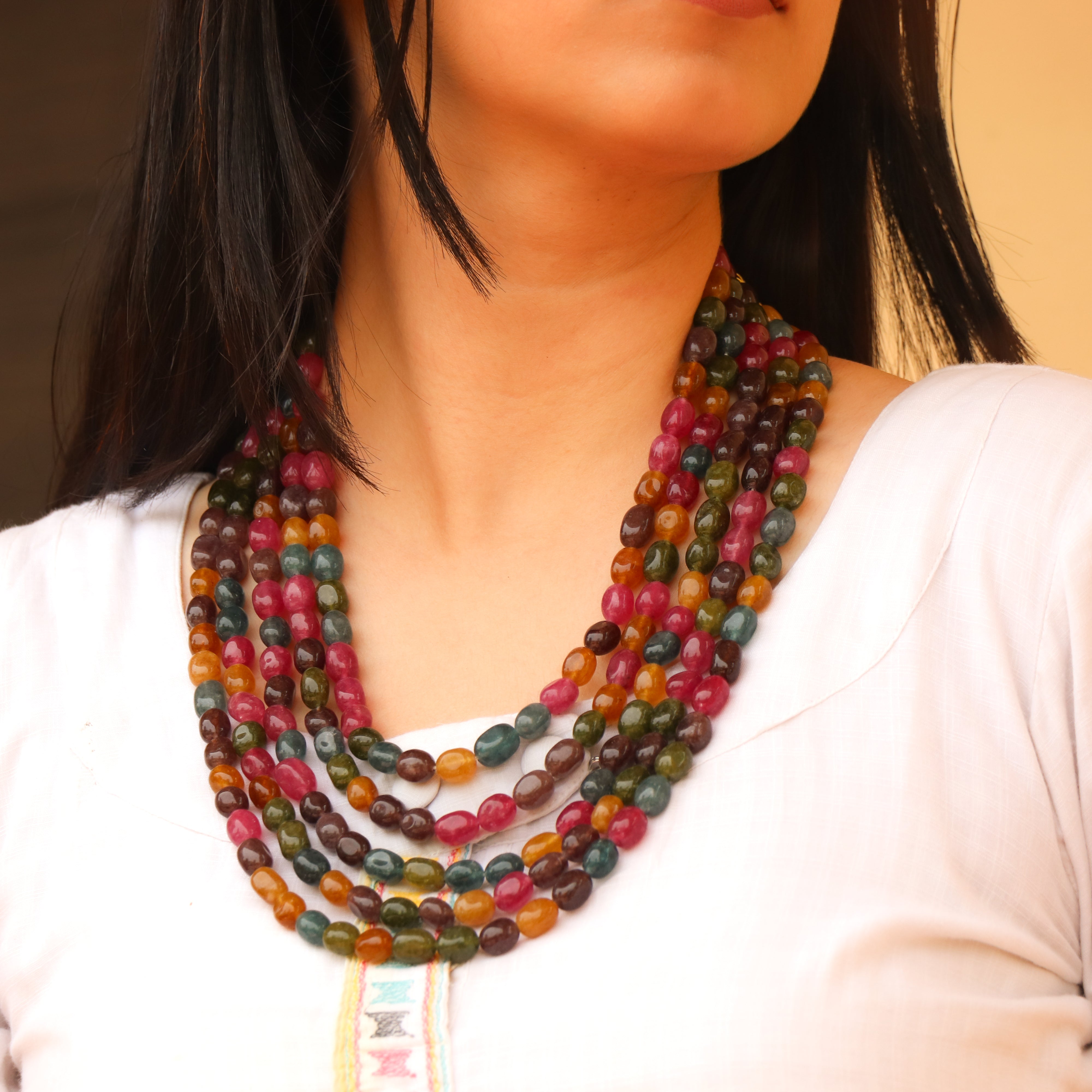Ertic Dark Beads Necklace – Multi-Colored Gemstone Beaded Layering Necklace for Women