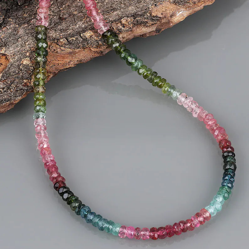 92.5 Sterling Silver Tourmaline Gemstone Beads Necklace – Elegant & Colorful Statement Jewelry