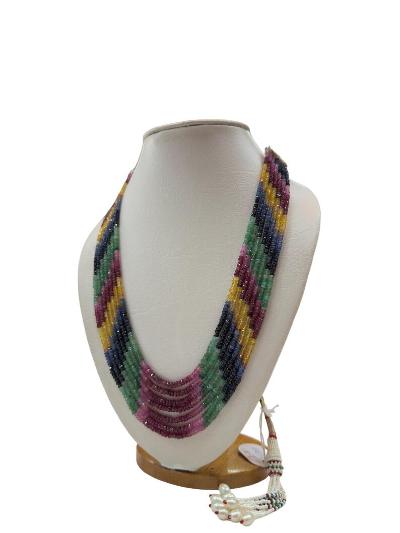 Elegant Natural Multi Precious Sapphire Gemstone Beads Necklace