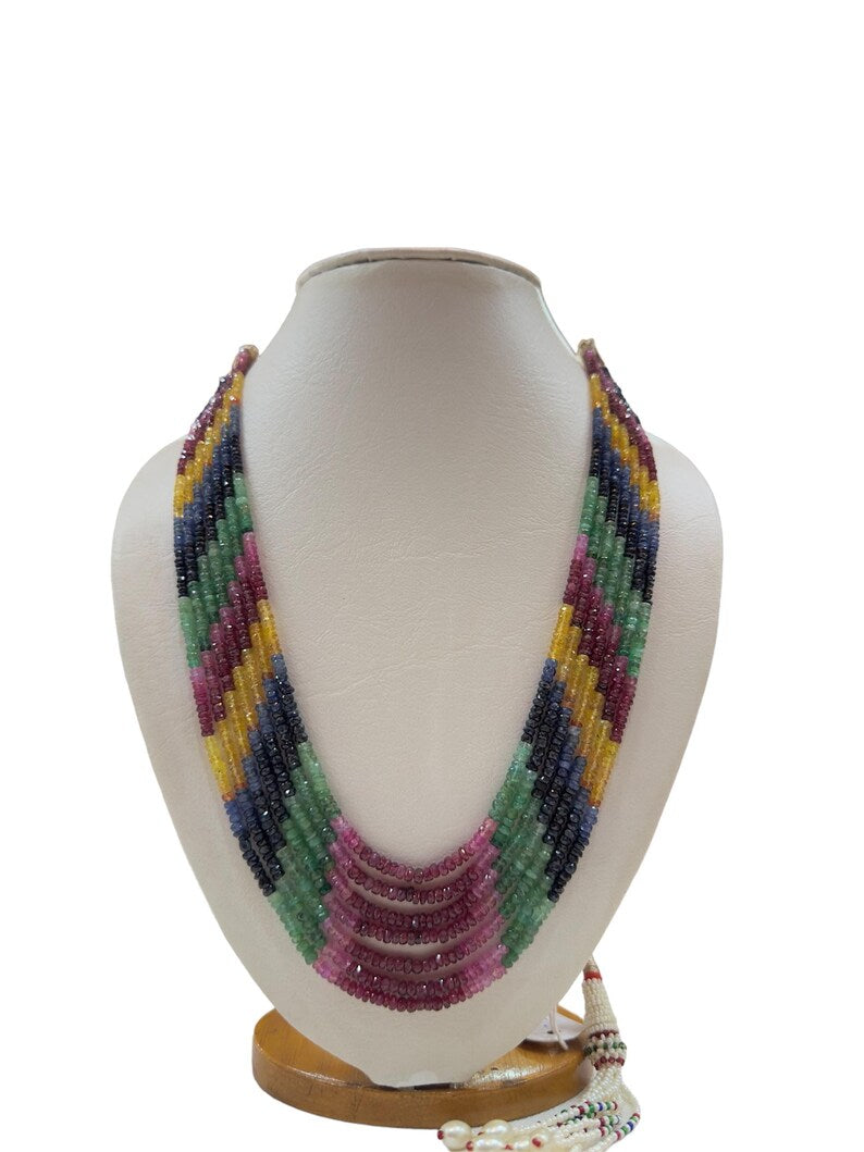 Elegant Natural Multi Precious Sapphire Gemstone Beads Necklace
